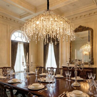 Candelabru Model 33121-600 – Textură Cristal & Metal, 8 x E14, Argintiu