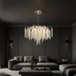Candelabru Model 33001-600 – Textură Cristal & Metal, 8 x E14, Argintiu