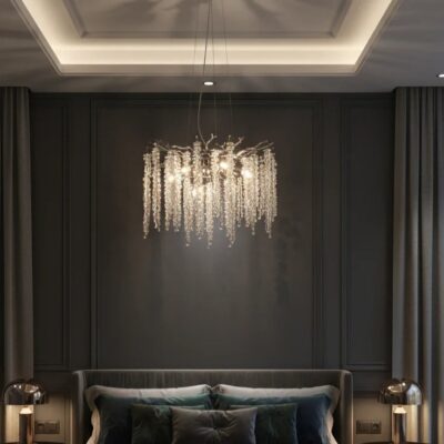 Candelabru Model 33001-460 – Textură Cristal & Metal, 6 x E14, Argintiu
