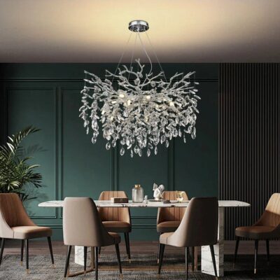 Candelabru Model 33020-460 – Textură Cristal & Metal, 6 x E14, Argintiu