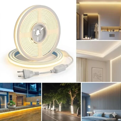 Bandă LED COB Profesională 20 m, 280 LED/m, 220V, IP65, Lumină Rece 6500K, Alimentator Inclus