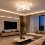 Lustră LED cu Telecomandă, 192W, Lumină Reglabilă 3000-6500K, Design Geometric, Alb, Model L77283/2+2