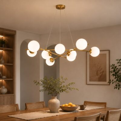 Lustră LED Gold cu 9 Globuri Albe – CD511-9