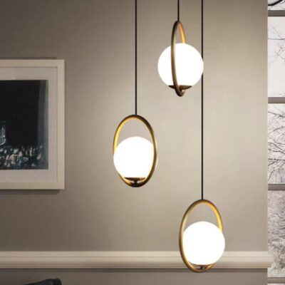 Lustră Suspendată cu 3 Globuri și Inel Auriu – TT 1001-3