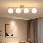 Lustră Plafon 4 Globuri Albe, Finisaj Auriu – DN117-4 GD