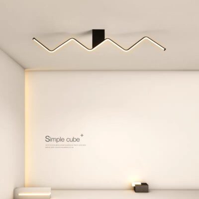 Lustră LED cu telecomandă, negru mat, zigzag modern