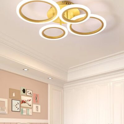 Lustră LED cu Telecomandă, Gold, 4 Inele – 60W