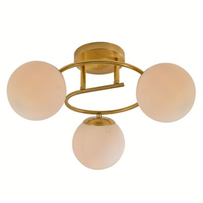 Lustră cu 3 globuri albe opale, finisaj auriu – 6530/3GD