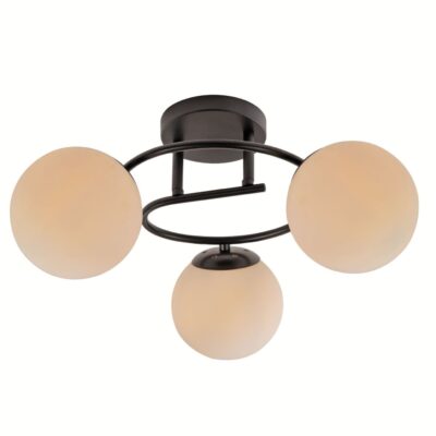 Lustră cu 3 Globuri Opale, Suport Negru – 6530/3BK