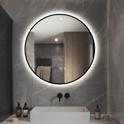 Oglindă Baie LED cu Dezaburire și Senzor Touch, 70 cm, Ramă Neagră – Elit's Premium
