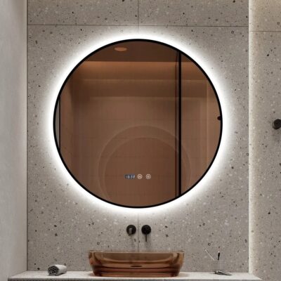 Oglindă Baie LED cu Dezaburire și Senzor Touch 80 cm Ramă Neagră Elit's Premium