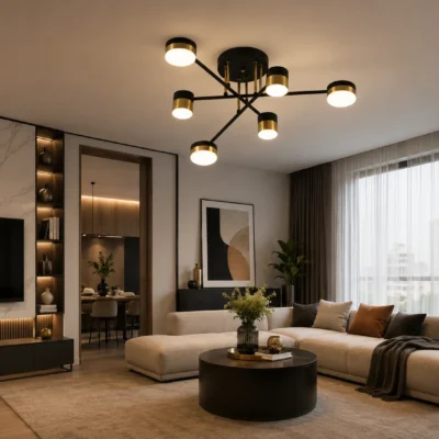 Lustră LED L7815/6BK+FGD – 72W, Design Elegant cu Finisaj Negru & Auriu