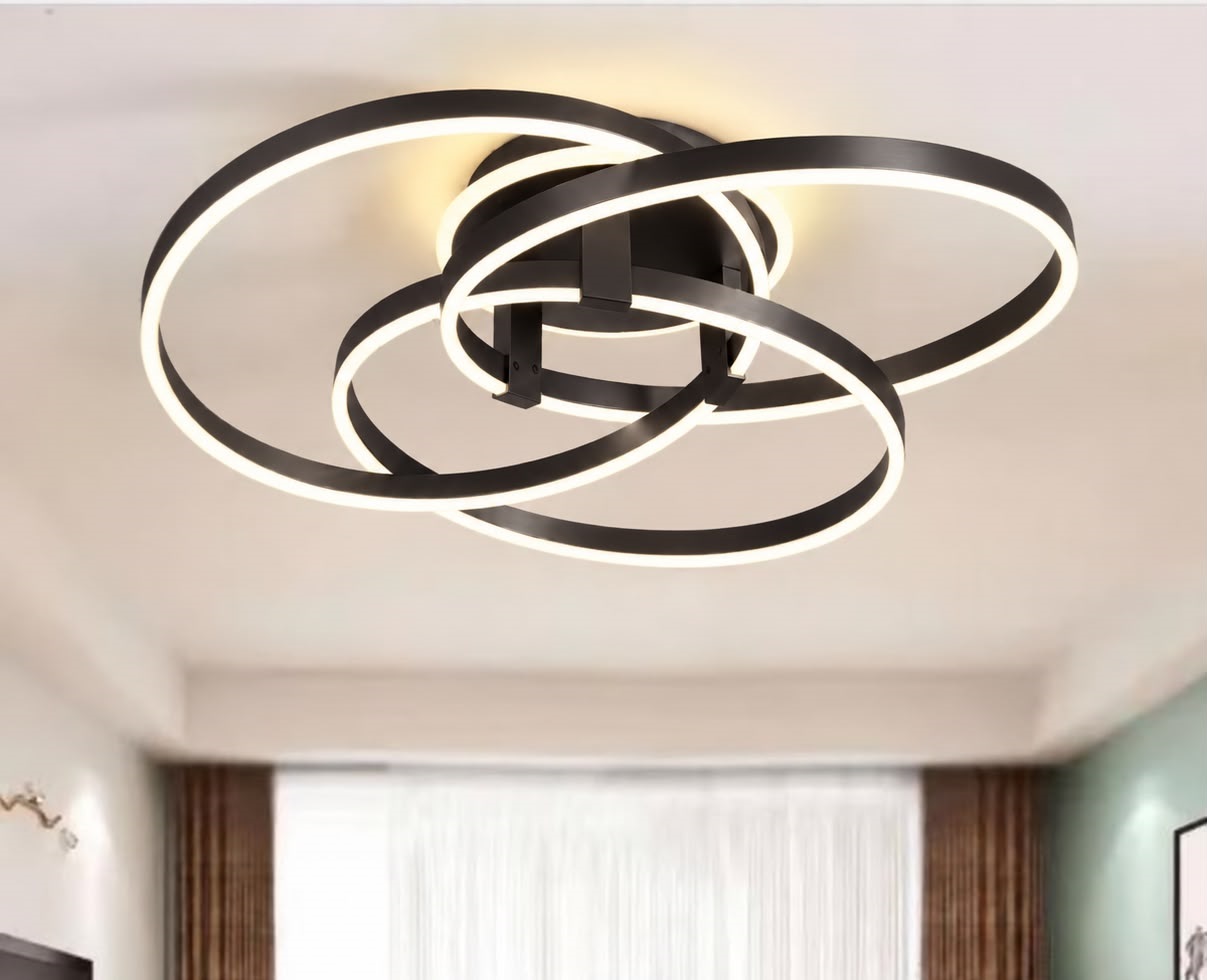 produs-1791440148152 Lustră LED cu Telecomandă – 3 Inele, Negru Mat - imagine 1