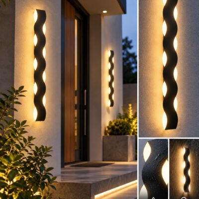 Aplică LED Exterior cu Design Ondulat – 60cm, 18W, 3000K
